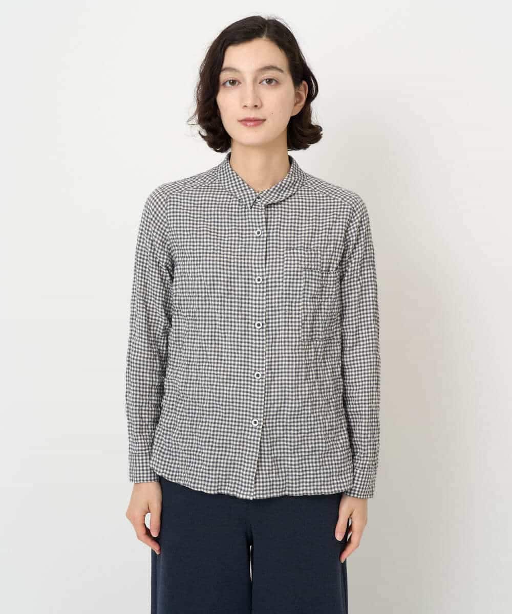 NHBJB24230 GIANNI LO GIUDICE(小さいサイズ)(メゾン ドゥ サンク) [日本製]ヘリンボンシャーリングブラウス ギンガムチェック