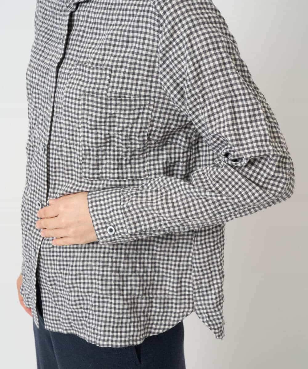 NHBJB24230 GIANNI LO GIUDICE(小さいサイズ)(メゾン ドゥ サンク) [日本製]ヘリンボンシャーリングブラウス ギンガムチェック