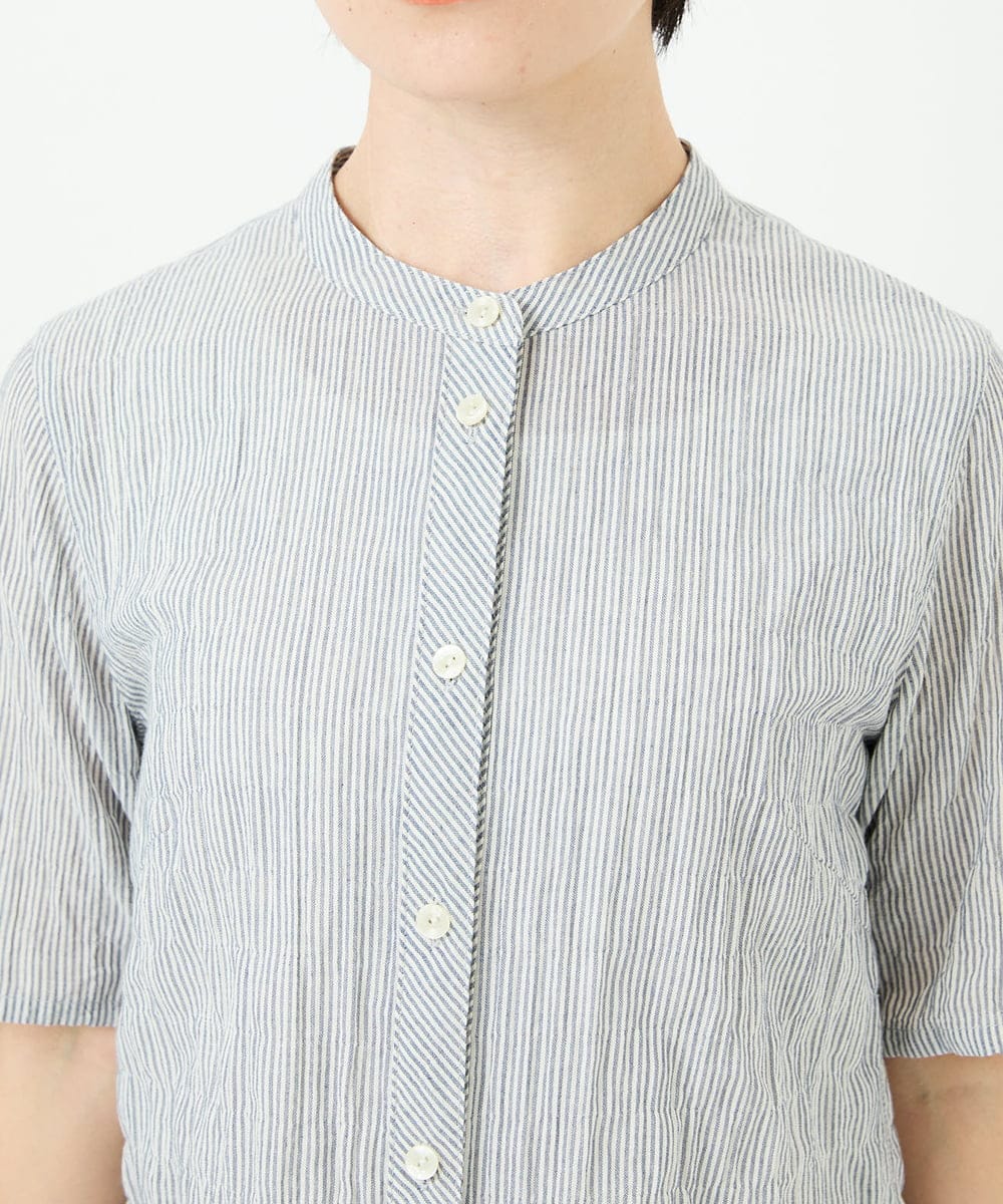 NHBJC81200 GIANNI LO GIUDICE(小さいサイズ)(メゾン ドゥ サンク) オーガニックコットン半袖ブラウス ストライプ