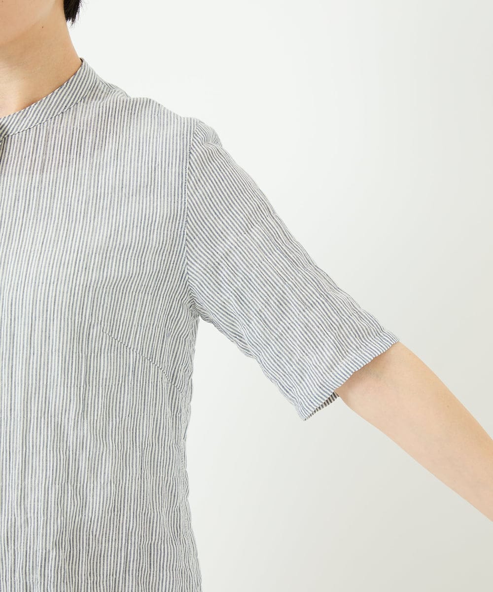 NHBJC81200 GIANNI LO GIUDICE(小さいサイズ)(メゾン ドゥ サンク) オーガニックコットン半袖ブラウス ストライプ