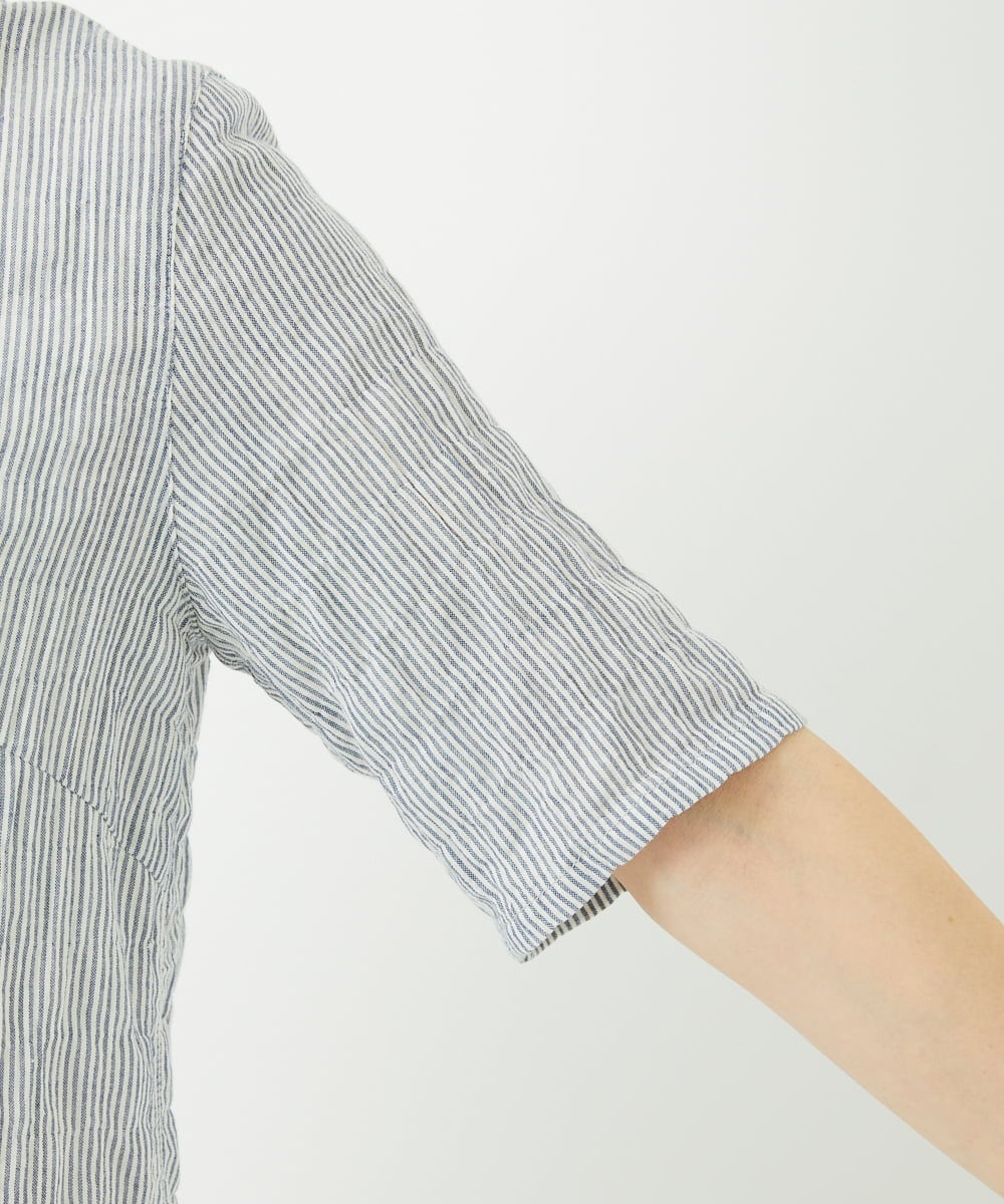 NHBJC81200 GIANNI LO GIUDICE(小さいサイズ)(メゾン ドゥ サンク) オーガニックコットン半袖ブラウス ストライプ