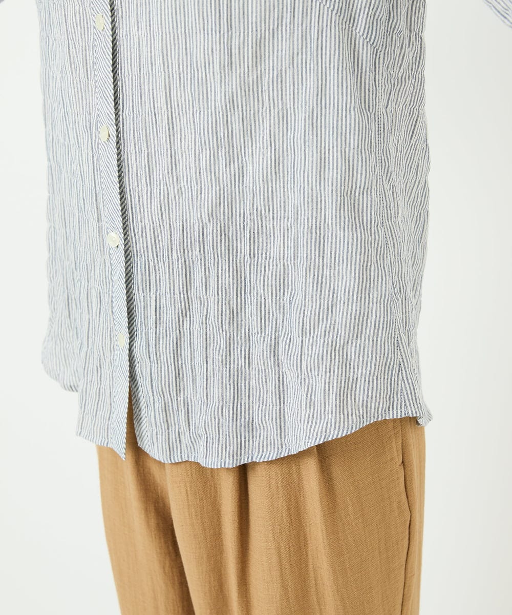 NHBJC81200 GIANNI LO GIUDICE(小さいサイズ)(メゾン ドゥ サンク) オーガニックコットン半袖ブラウス ストライプ