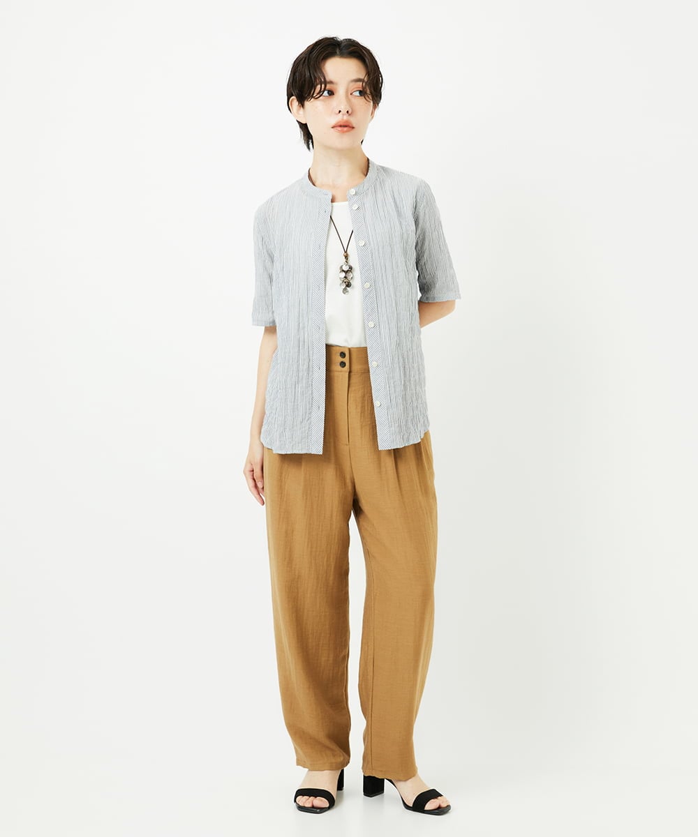 NHBJC81200 GIANNI LO GIUDICE(小さいサイズ)(メゾン ドゥ サンク) オーガニックコットン半袖ブラウス ストライプ