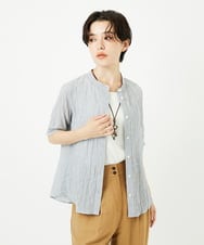 NHBJC81200 GIANNI LO GIUDICE(小さいサイズ)(メゾン ドゥ サンク) オーガニックコットン半袖ブラウス ストライプ