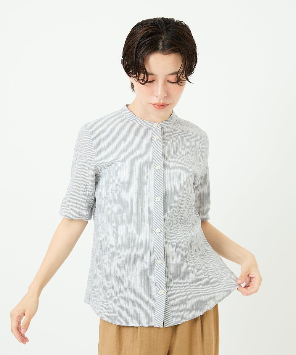 NHBJC81200 GIANNI LO GIUDICE(小さいサイズ)(メゾン ドゥ サンク) オーガニックコットン半袖ブラウス ストライプ