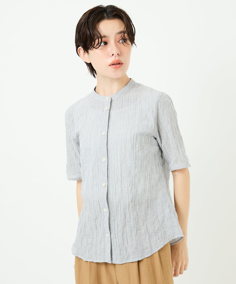 NHBJC81200 GIANNI LO GIUDICE(小さいサイズ)(メゾン ドゥ サンク) オーガニックコットン半袖ブラウス ストライプ