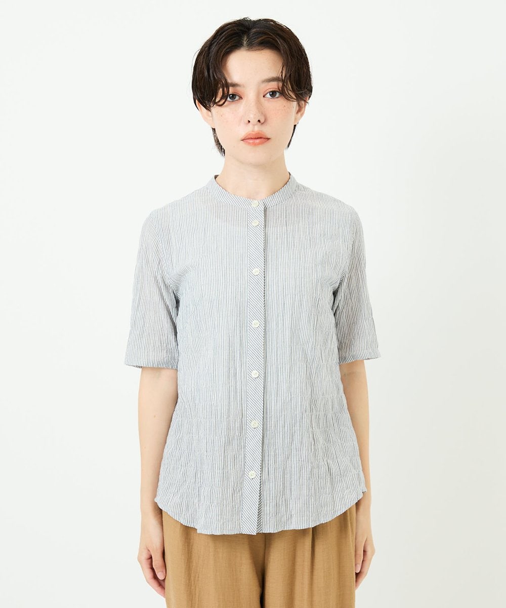 NHBJC81200 GIANNI LO GIUDICE(小さいサイズ)(メゾン ドゥ サンク) オーガニックコットン半袖ブラウス ストライプ