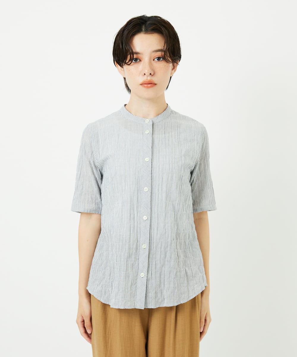 NHBJC81200 GIANNI LO GIUDICE(小さいサイズ)(メゾン ドゥ サンク) オーガニックコットン半袖ブラウス ストライプ