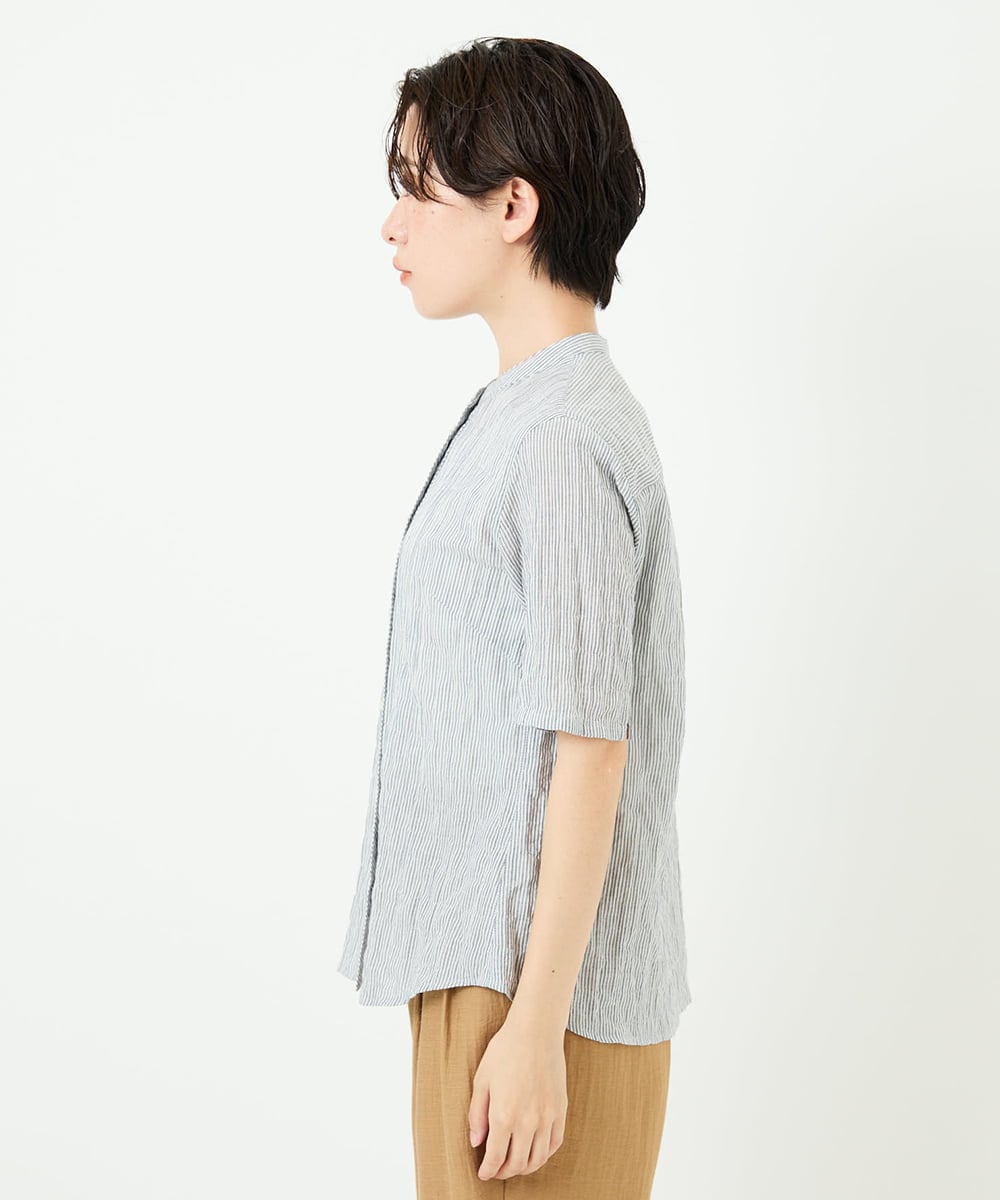 NHBJC81200 GIANNI LO GIUDICE(小さいサイズ)(メゾン ドゥ サンク) オーガニックコットン半袖ブラウス ストライプ