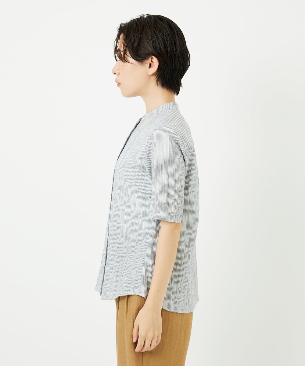NHBJC81200 GIANNI LO GIUDICE(小さいサイズ)(メゾン ドゥ サンク) オーガニックコットン半袖ブラウス ストライプ