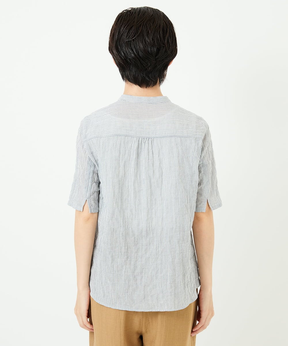 NHBJC81200 GIANNI LO GIUDICE(小さいサイズ)(メゾン ドゥ サンク) オーガニックコットン半袖ブラウス ストライプ