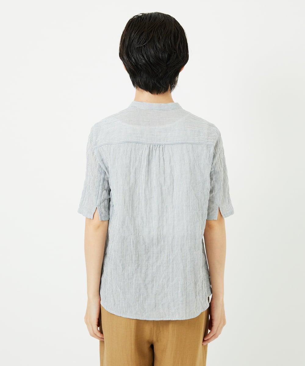 NHBJC81200 GIANNI LO GIUDICE(小さいサイズ)(メゾン ドゥ サンク) オーガニックコットン半袖ブラウス ストライプ