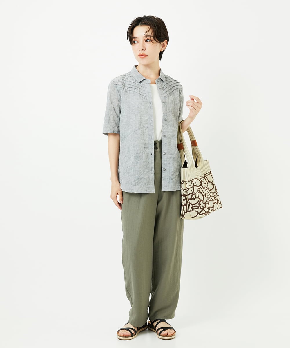 NHBJC82200 GIANNI LO GIUDICE(小さいサイズ)(メゾン ドゥ サンク) コットンリネンドット柄ピンタック半袖ブラウス ライトブルー