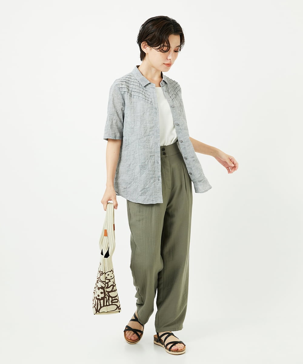 NHBJC82200 GIANNI LO GIUDICE(小さいサイズ)(メゾン ドゥ サンク) コットンリネンドット柄ピンタック半袖ブラウス ライトブルー