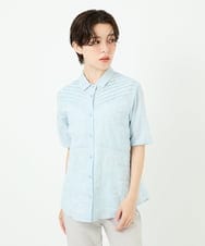 NHBJC82200 GIANNI LO GIUDICE(小さいサイズ)(メゾン ドゥ サンク) コットンリネンドット柄ピンタック半袖ブラウス ライトブルー