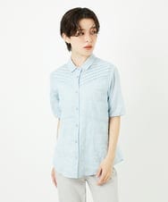 NHBJC82200 GIANNI LO GIUDICE(小さいサイズ)(メゾン ドゥ サンク) コットンリネンドット柄ピンタック半袖ブラウス ライトブルー