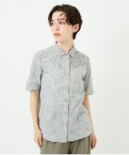 NHBJC82200 GIANNI LO GIUDICE(小さいサイズ)(メゾン ドゥ サンク) コットンリネンドット柄ピンタック半袖ブラウス ライトブルー