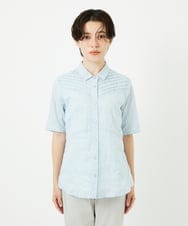 NHBJC82200 GIANNI LO GIUDICE(小さいサイズ)(メゾン ドゥ サンク) コットンリネンドット柄ピンタック半袖ブラウス ライトブルー