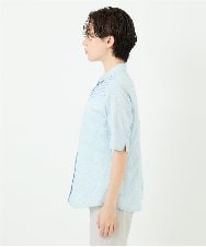 NHBJC82200 GIANNI LO GIUDICE(小さいサイズ)(メゾン ドゥ サンク) コットンリネンドット柄ピンタック半袖ブラウス ライトブルー