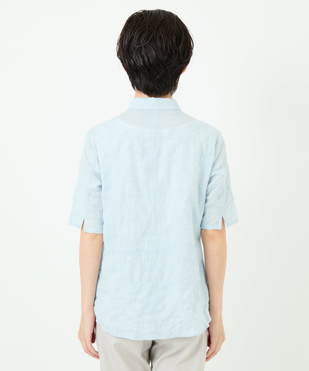 NHBJC82200 GIANNI LO GIUDICE(小さいサイズ)(メゾン ドゥ サンク) コットンリネンドット柄ピンタック半袖ブラウス ライトブルー