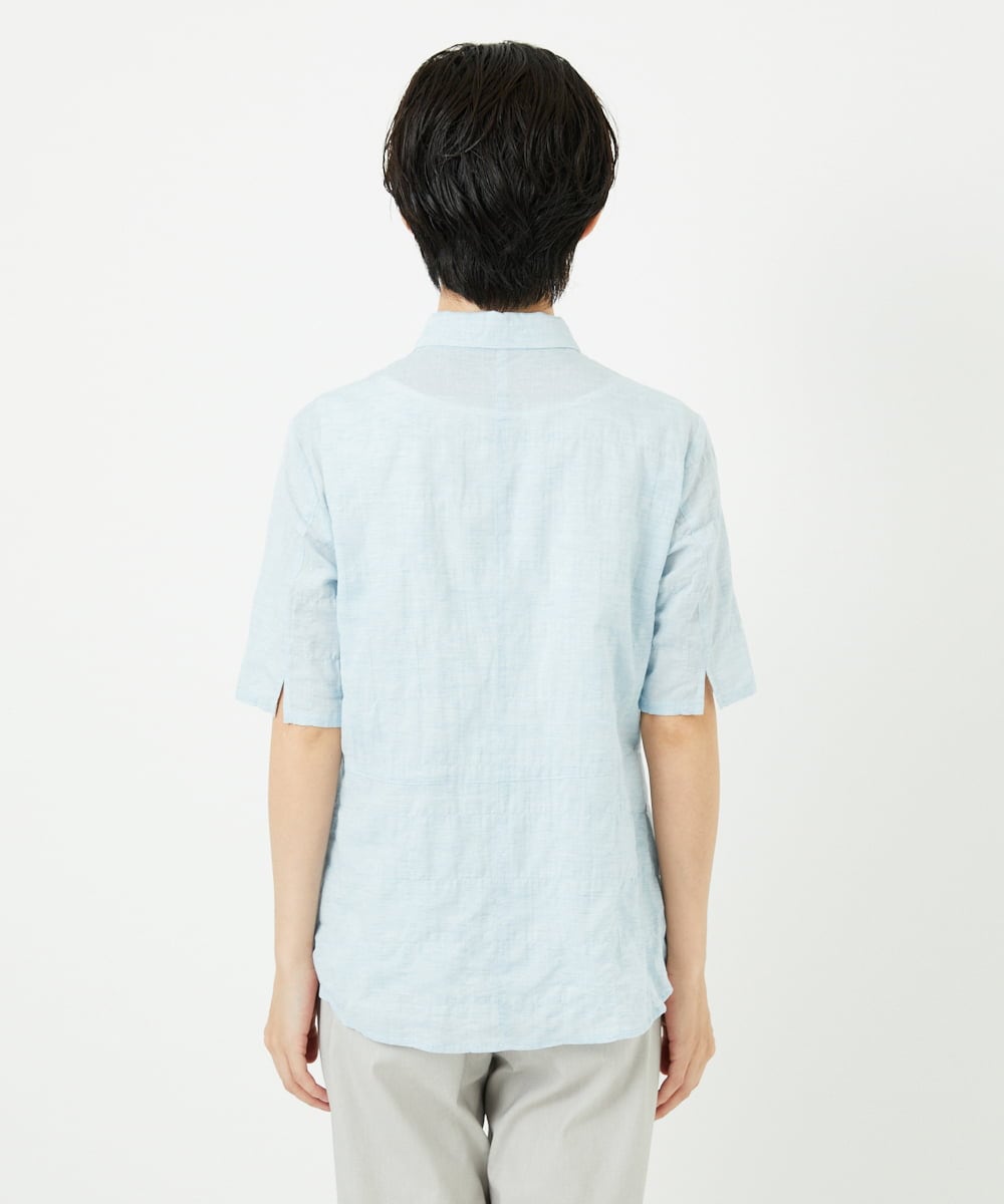 NHBJC82200 GIANNI LO GIUDICE(小さいサイズ)(メゾン ドゥ サンク) コットンリネンドット柄ピンタック半袖ブラウス ライトブルー