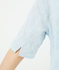 NHBJC82200 GIANNI LO GIUDICE(小さいサイズ)(メゾン ドゥ サンク) コットンリネンドット柄ピンタック半袖ブラウス ライトブルー