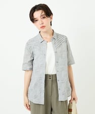 NHBJC82200 GIANNI LO GIUDICE(小さいサイズ)(メゾン ドゥ サンク) コットンリネンドット柄ピンタック半袖ブラウス ブラック