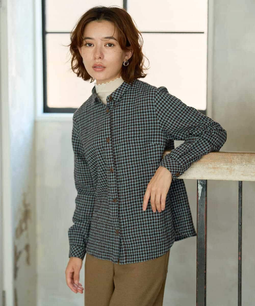 NHBJD19290 GIANNI LO GIUDICE(小さいサイズ)(メゾン ドゥ サンク) [日本製]コットンウールギンガムチェックシャツ ブラック