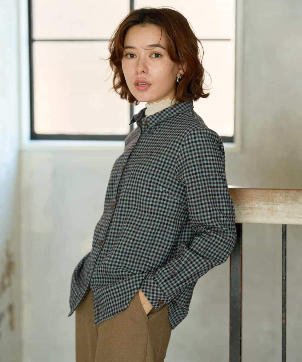 NHBJD19290 GIANNI LO GIUDICE(小さいサイズ)(メゾン ドゥ サンク) [日本製]コットンウールギンガムチェックシャツ ブラック