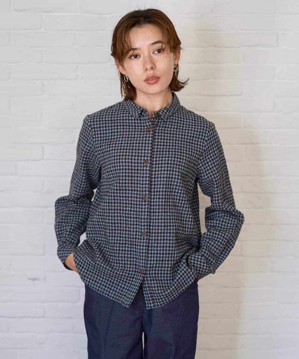 NHBJD19290 GIANNI LO GIUDICE(小さいサイズ)(メゾン ドゥ サンク) [日本製]コットンウールギンガムチェックシャツ ブラック