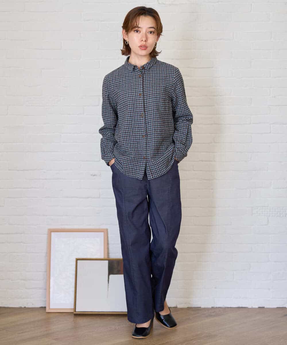 NHBJD19290 GIANNI LO GIUDICE(小さいサイズ)(メゾン ドゥ サンク) [日本製]コットンウールギンガムチェックシャツ ブラック