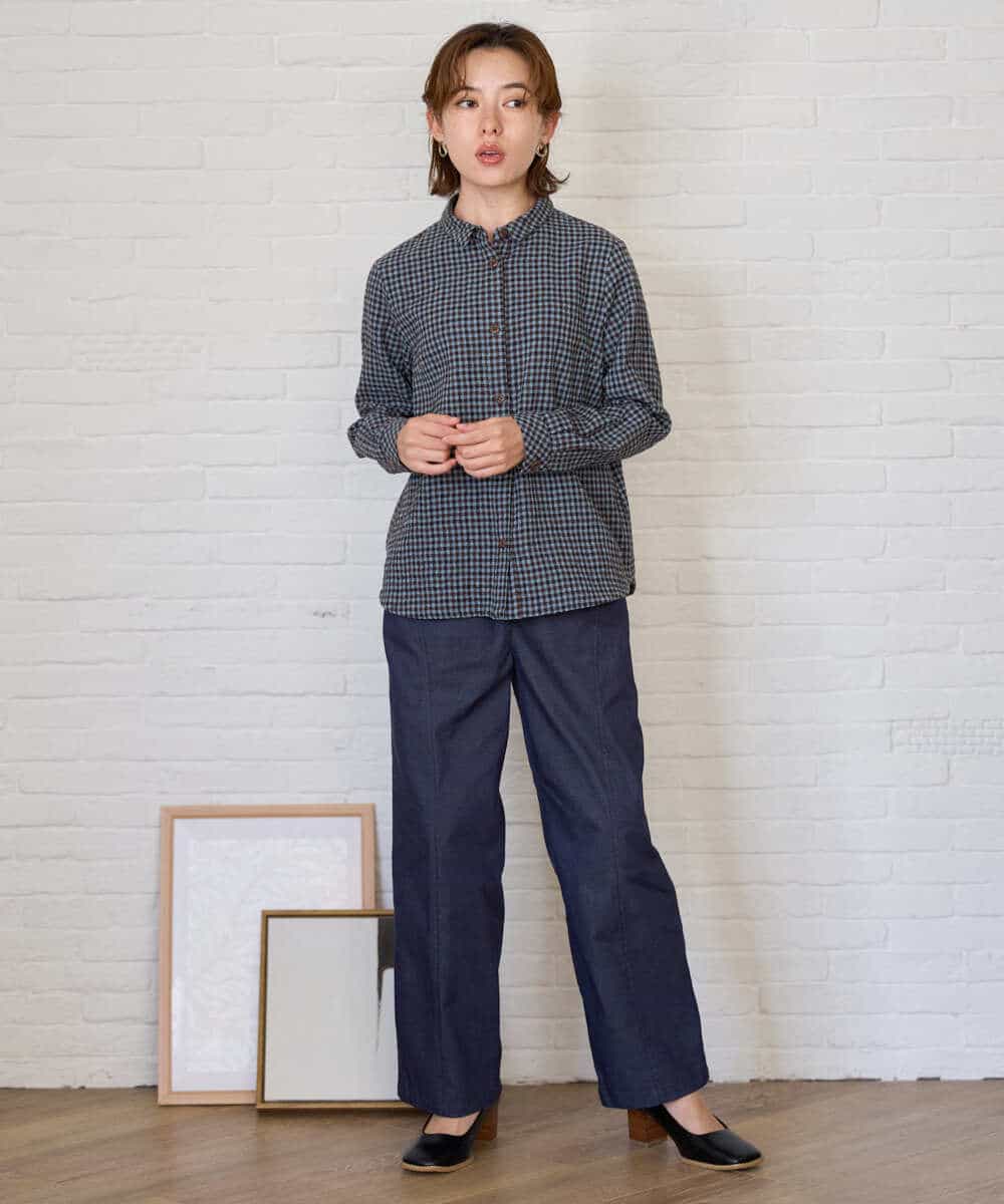 NHBJD19290 GIANNI LO GIUDICE(小さいサイズ)(メゾン ドゥ サンク) [日本製]コットンウールギンガムチェックシャツ ブラック