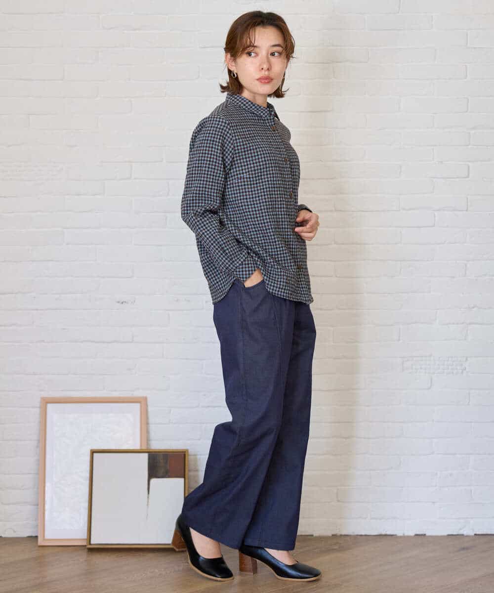 NHBJD19290 GIANNI LO GIUDICE(小さいサイズ)(メゾン ドゥ サンク) [日本製]コットンウールギンガムチェックシャツ ブラック