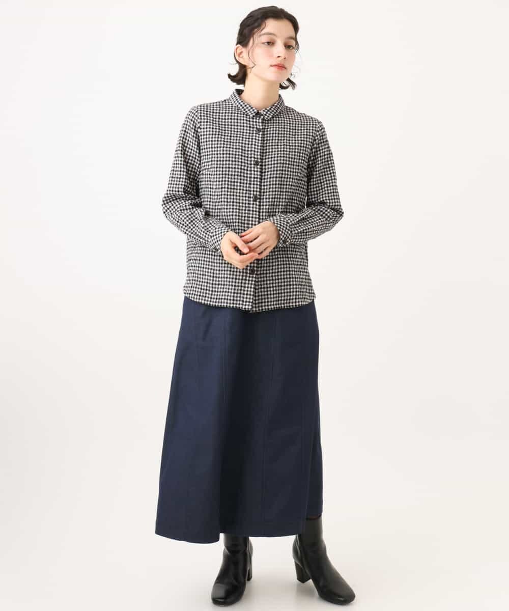 NHBJD19290 GIANNI LO GIUDICE(小さいサイズ)(メゾン ドゥ サンク) [日本製]コットンウールギンガムチェックシャツ ブラック