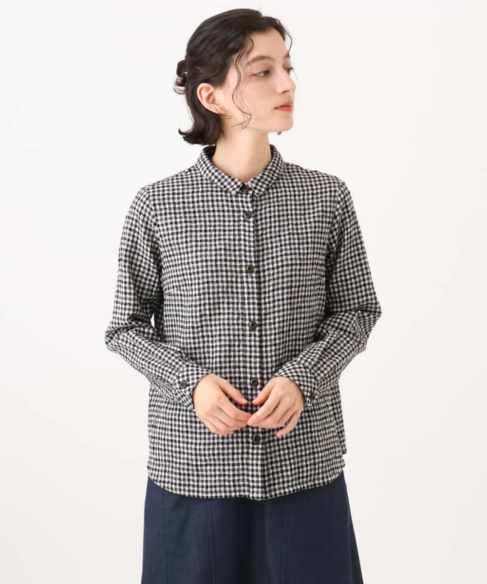 NHBJD19290 GIANNI LO GIUDICE(小さいサイズ)(メゾン ドゥ サンク) [日本製]コットンウールギンガムチェックシャツ ブラック