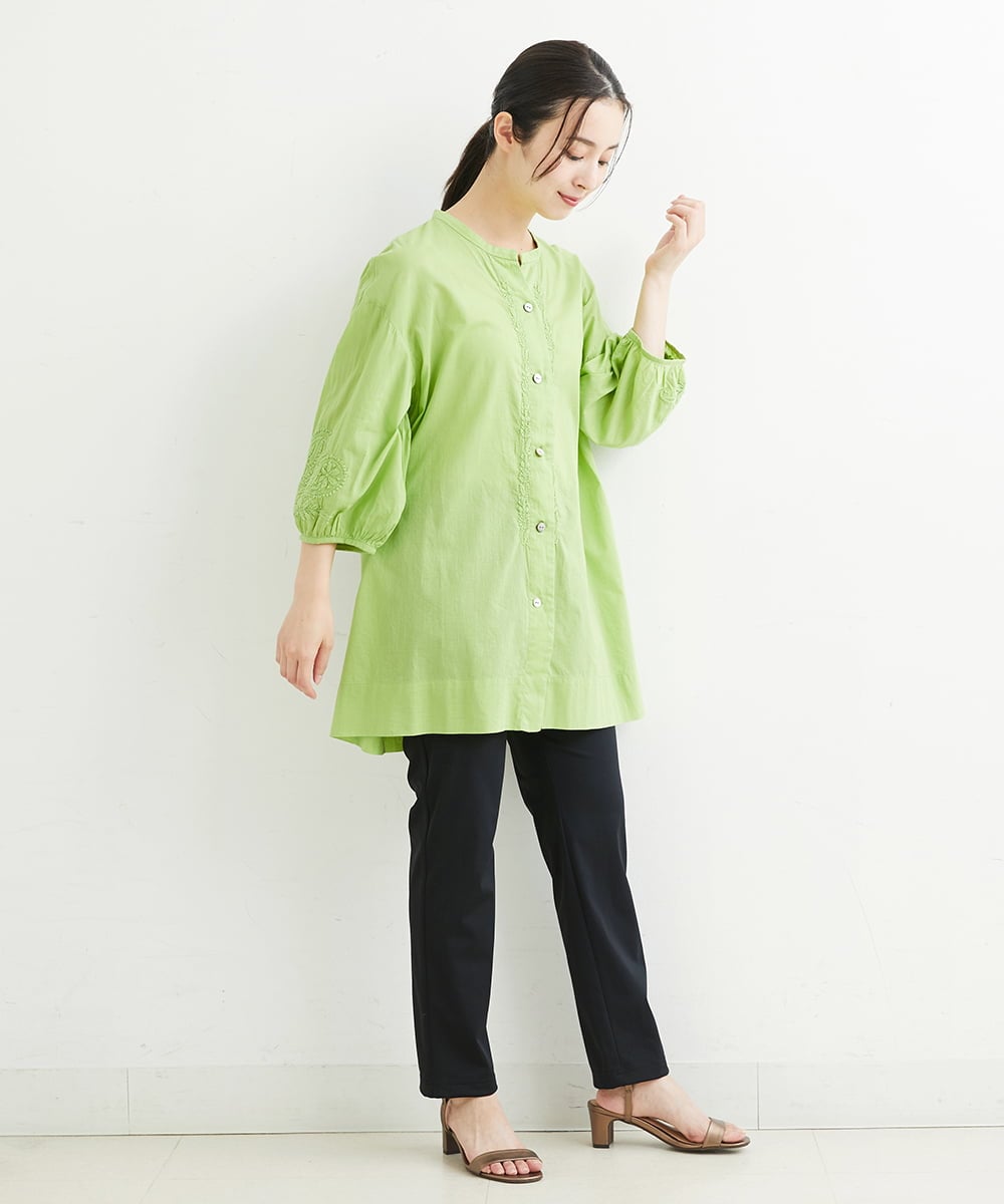 NHBJT20270 GIANNI LO GIUDICE(小さいサイズ)(メゾン ドゥ サンク) ラクナウ手刺繍ノーカラーブラウス イエローグリーン