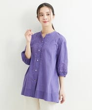 NHBJT20270 GIANNI LO GIUDICE(小さいサイズ)(メゾン ドゥ サンク) ラクナウ手刺繍ノーカラーブラウス イエローグリーン