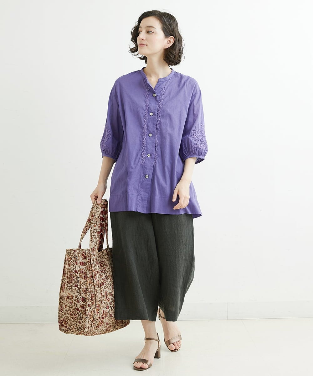 NHBJT20270 GIANNI LO GIUDICE(小さいサイズ)(メゾン ドゥ サンク) ラクナウ手刺繍ノーカラーブラウス イエローグリーン