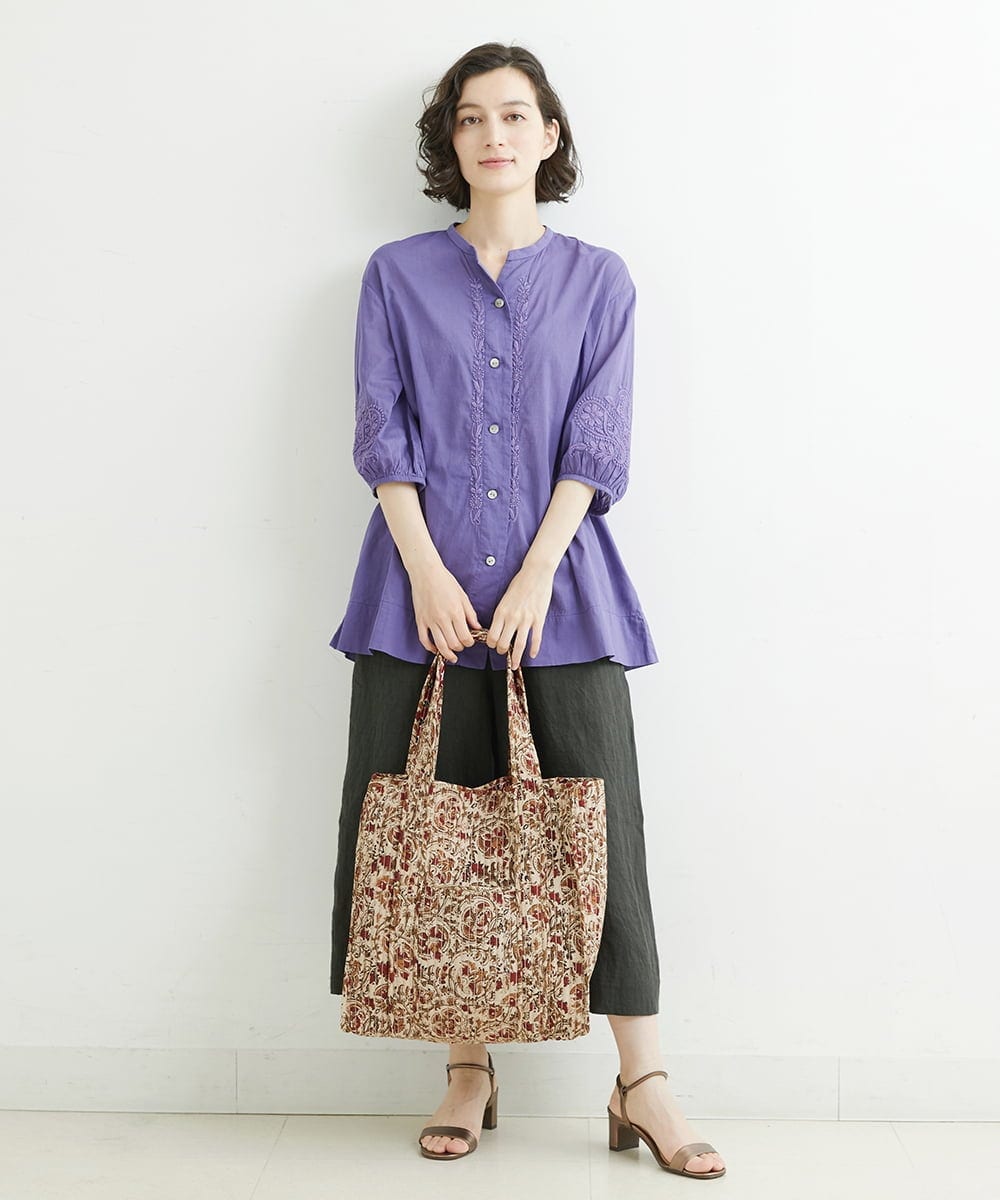 NHBJT20270 GIANNI LO GIUDICE(小さいサイズ)(メゾン ドゥ サンク) ラクナウ手刺繍ノーカラーブラウス イエローグリーン