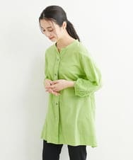 NHBJT20270 GIANNI LO GIUDICE(小さいサイズ)(メゾン ドゥ サンク) ラクナウ手刺繍ノーカラーブラウス イエローグリーン