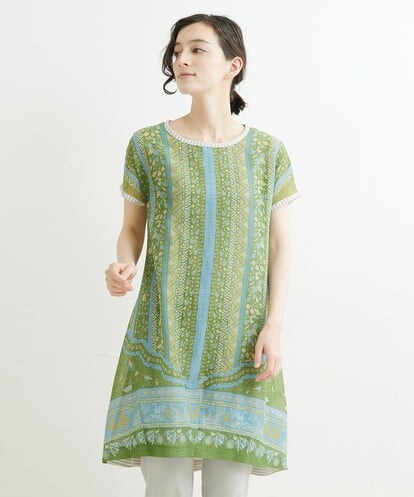 NHBJT24290 GIANNI LO GIUDICE(小さいサイズ) [日本製]バティック更紗プリント異素材ドッキングチュニック