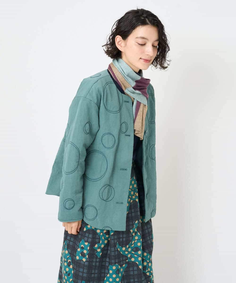 NHDAE20450 GIANNI LO GIUDICE(小さいサイズ)(メゾン ドゥ サンク) ドットキルトノーカラージャケット ライトグリーン