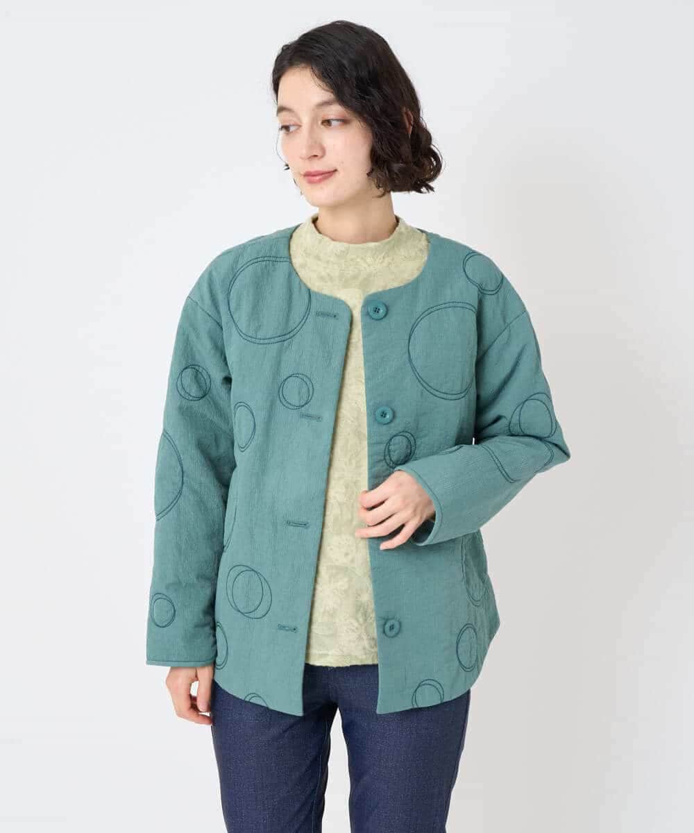 NHDAE20450 GIANNI LO GIUDICE(小さいサイズ)(メゾン ドゥ サンク) ドットキルトノーカラージャケット ライトグリーン