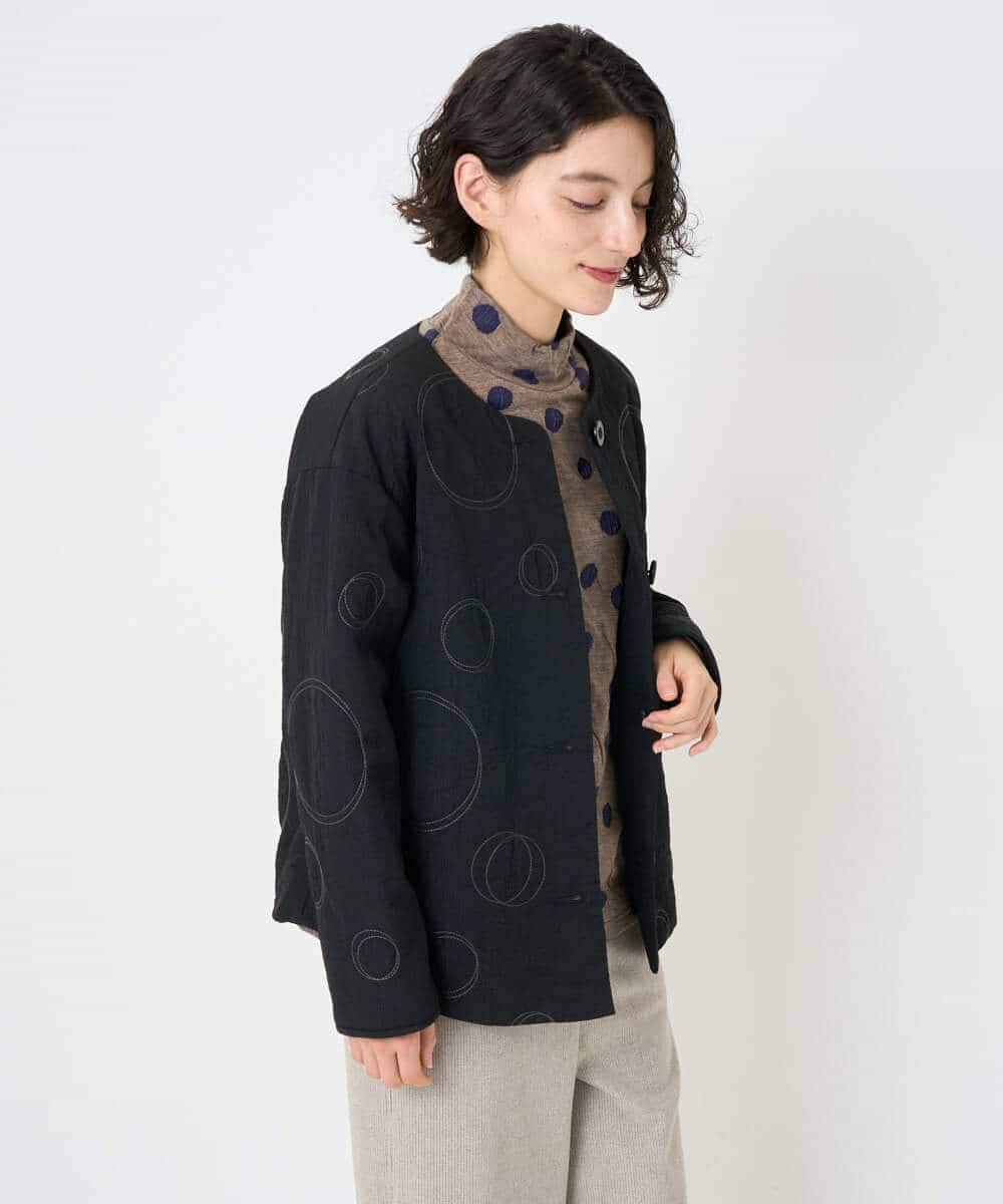 NHDAE20450 GIANNI LO GIUDICE(小さいサイズ)(メゾン ドゥ サンク) ドットキルトノーカラージャケット ライトグリーン