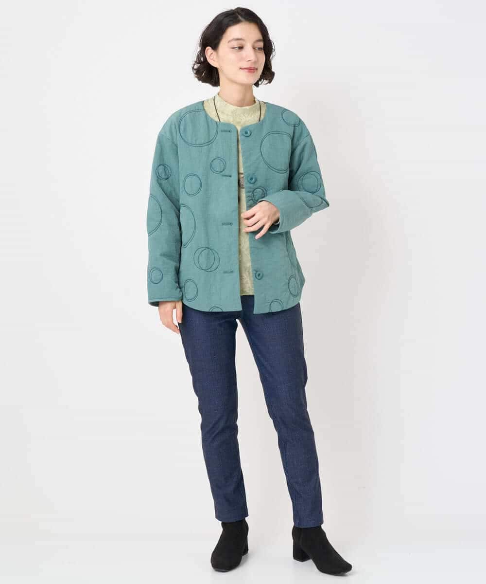 NHDAE20450 GIANNI LO GIUDICE(小さいサイズ)(メゾン ドゥ サンク) ドットキルトノーカラージャケット ライトグリーン