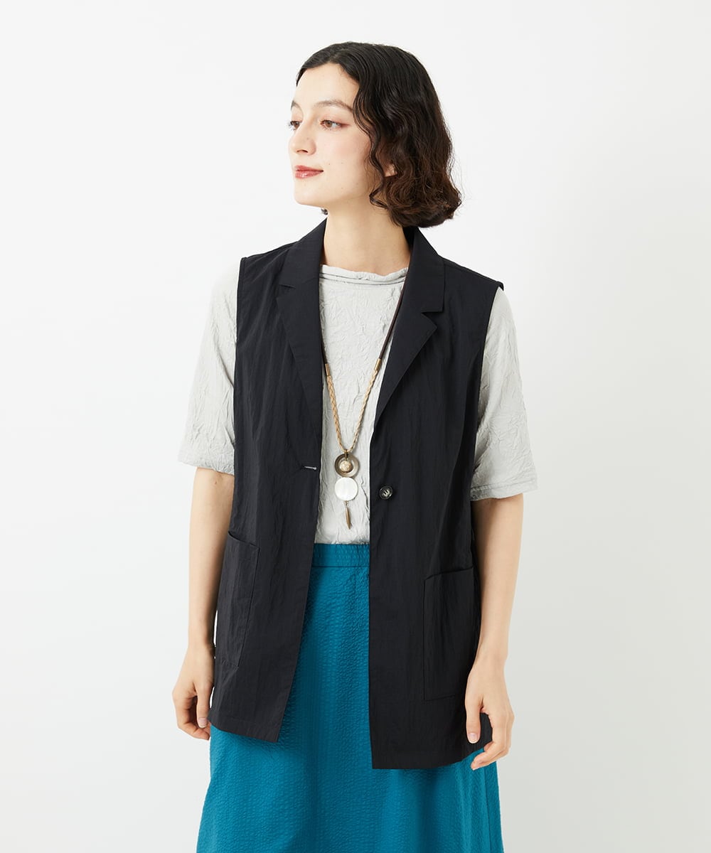 NHDAF83260 GIANNI LO GIUDICE(小さいサイズ)(メゾン ドゥ サンク) ナイロンストレッチテーラードカラージレ ブルー