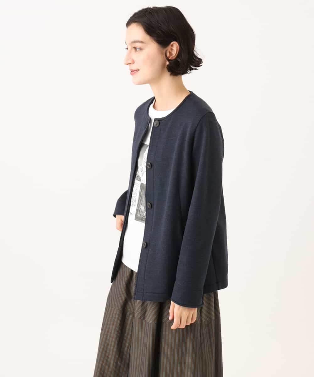 NHDAI83270 GIANNI LO GIUDICE(小さいサイズ)(メゾン ドゥ サンク) [セットアップ対応]デニムジャージーノーカラージャケット ネイビー