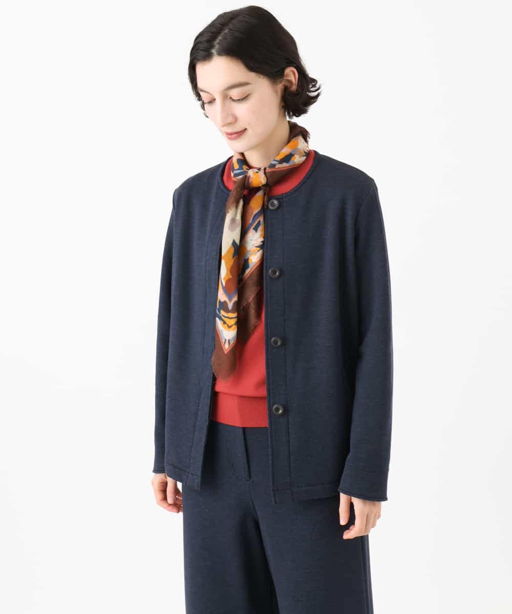NHDAI83270 GIANNI LO GIUDICE(小さいサイズ)(メゾン ドゥ サンク) [セットアップ対応]デニムジャージーノーカラージャケット ネイビー