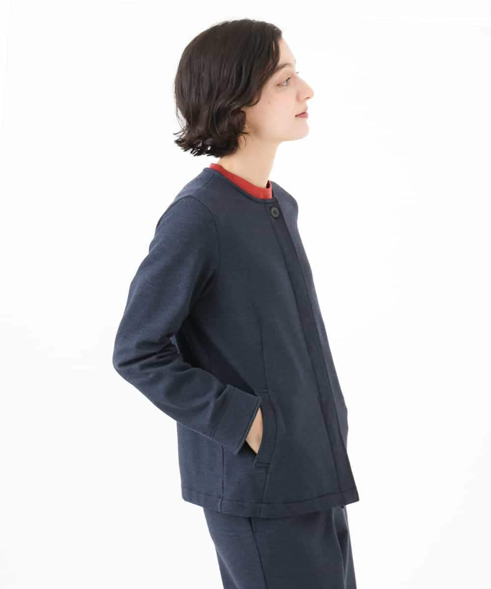 NHDAI83270 GIANNI LO GIUDICE(小さいサイズ)(メゾン ドゥ サンク) [セットアップ対応]デニムジャージーノーカラージャケット ネイビー