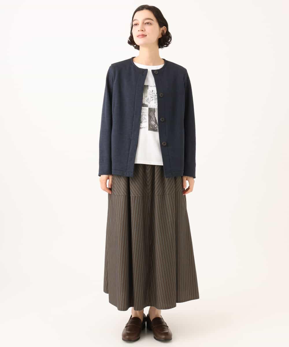 NHDAI83270 GIANNI LO GIUDICE(小さいサイズ)(メゾン ドゥ サンク) [セットアップ対応]デニムジャージーノーカラージャケット ネイビー